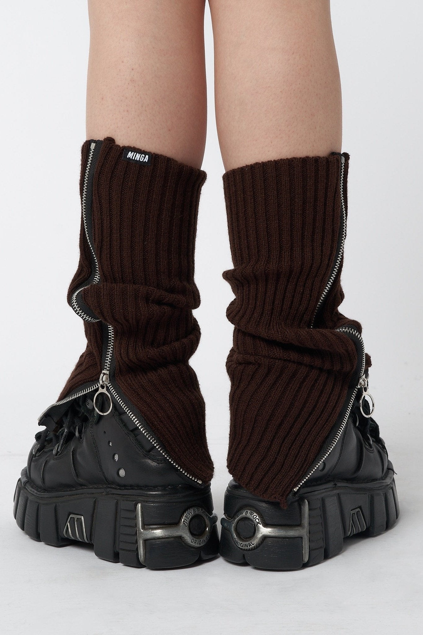 Minga London Downtown Brown Zip Up Leg Warmers