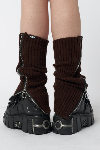 Minga London Downtown Brown Zip Up Leg Warmers