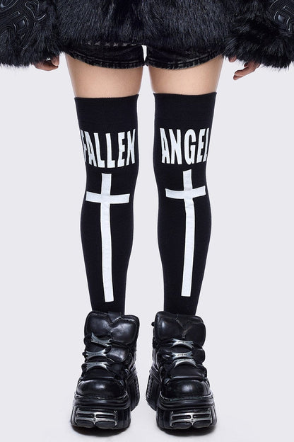 Minga London Fallen Angel Black Thigh Highs