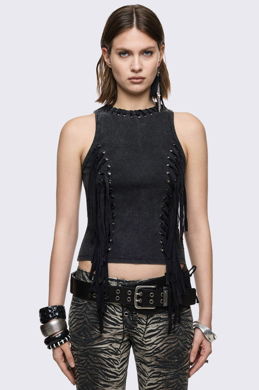 Minga London Anya Fringe Vest Top