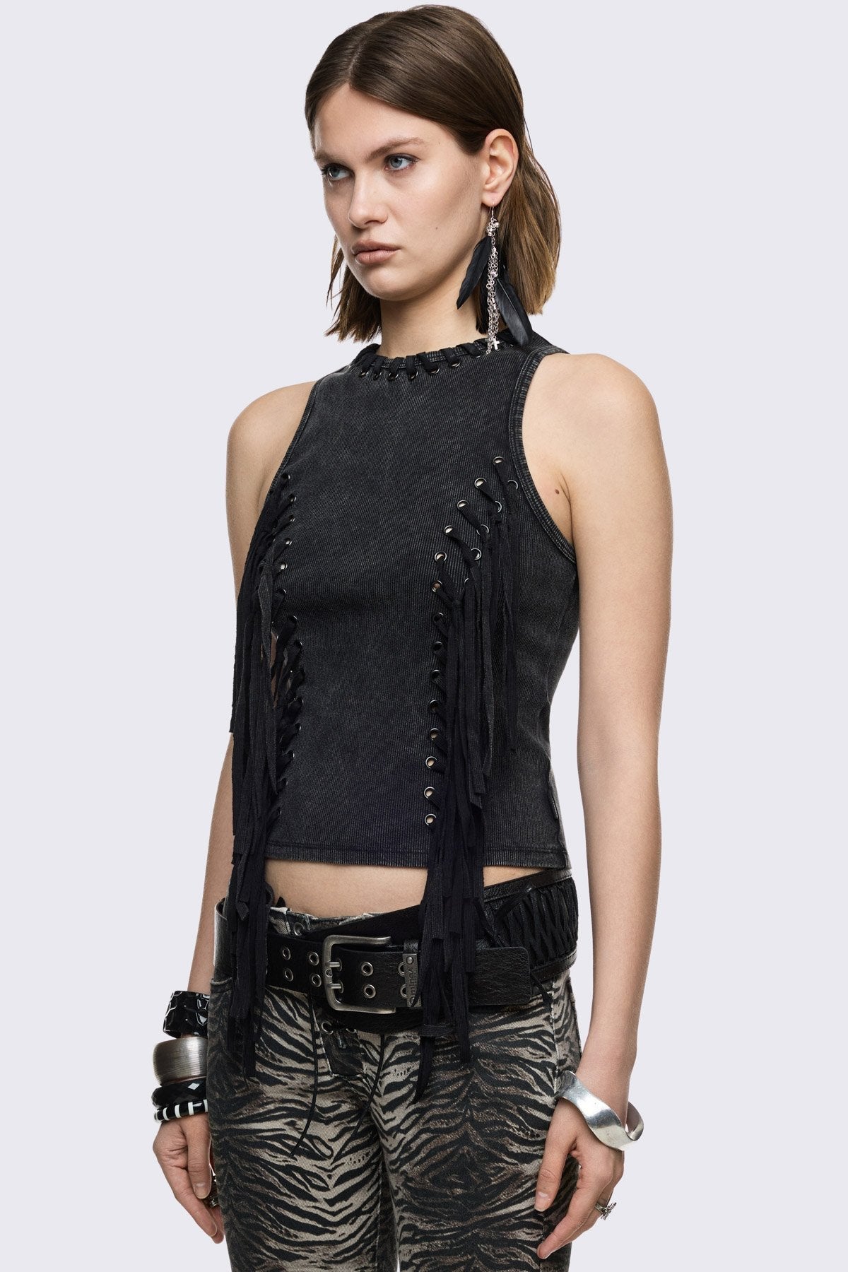Minga London Anya Fringe Vest Top