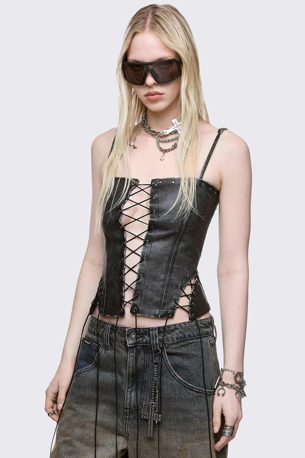 Minga London Jessie Faux Leather Corset Top