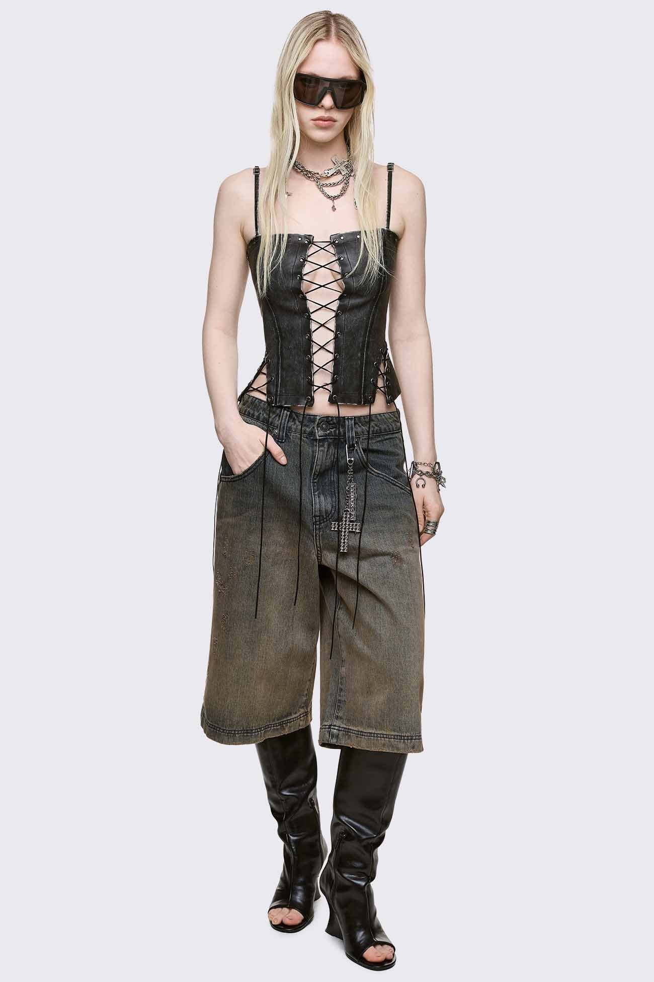 Minga London Jessie Faux Leather Corset Top
