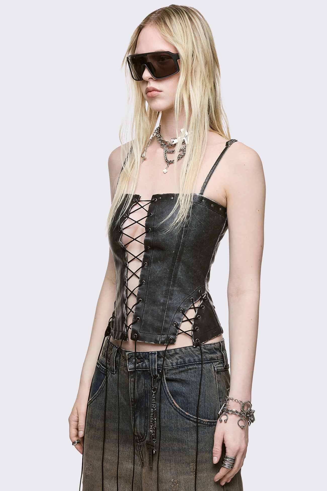 Minga London Jessie Faux Leather Corset Top