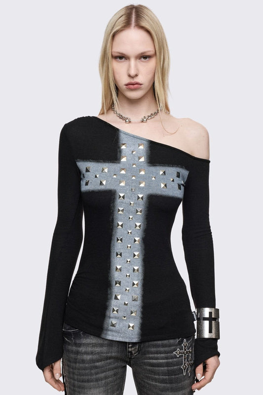 Minga London Samantha Black Off-Shoulder Top