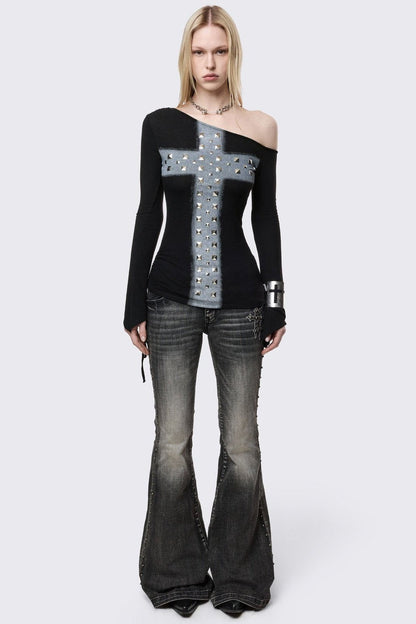 Minga London Samantha Black Off-Shoulder Top