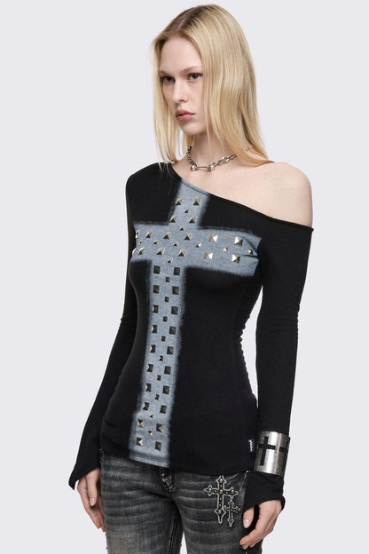 Minga London Samantha Black Off-Shoulder Top
