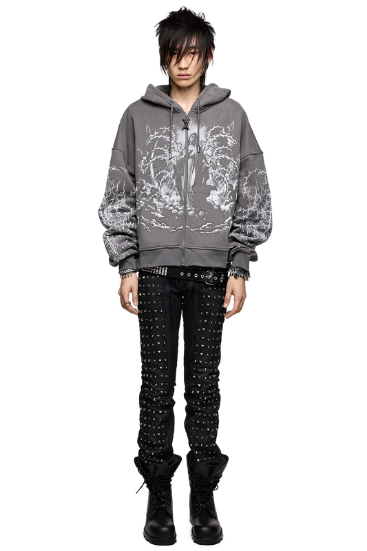Minga London Ascension Grey Zip Up Hoodie