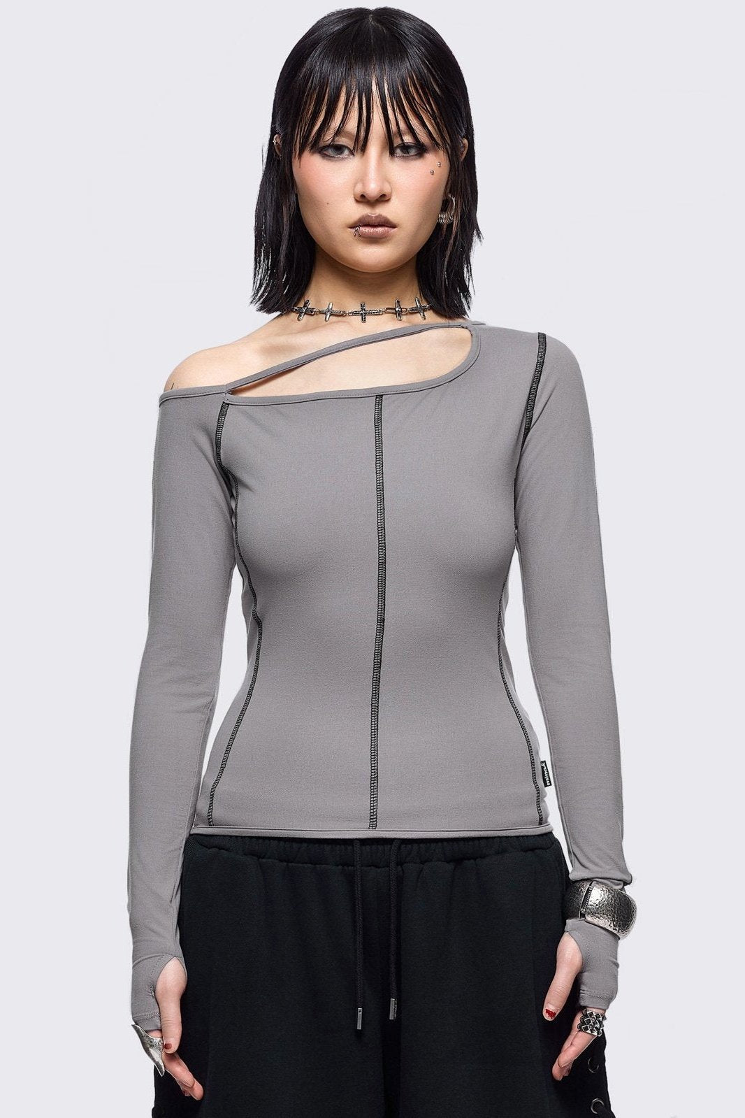 Minga London Mae Grey Cut-Out Top