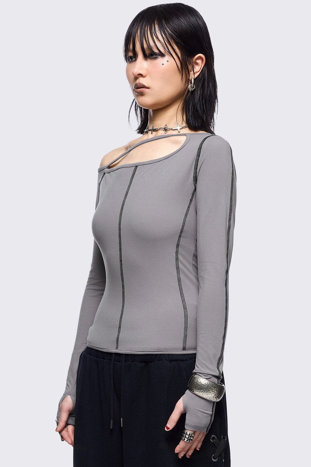 Minga London Mae Grey Cut-Out Top