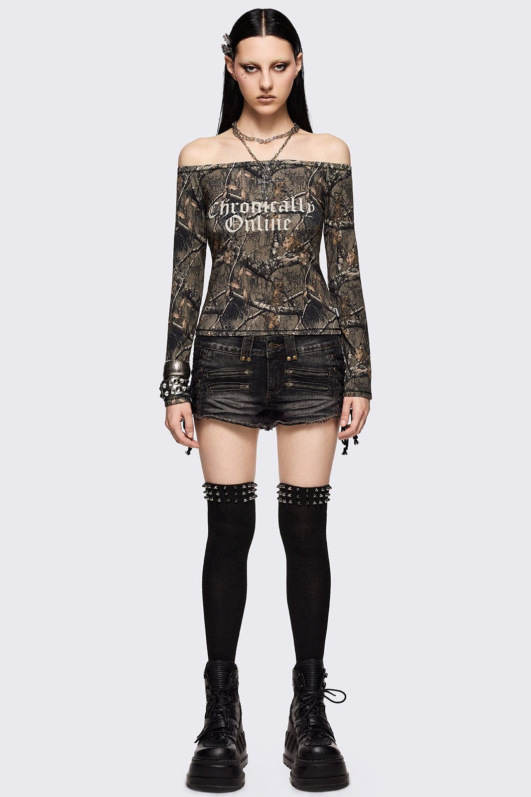 Minga London Forest Tree Camo Off-Shoulder Top