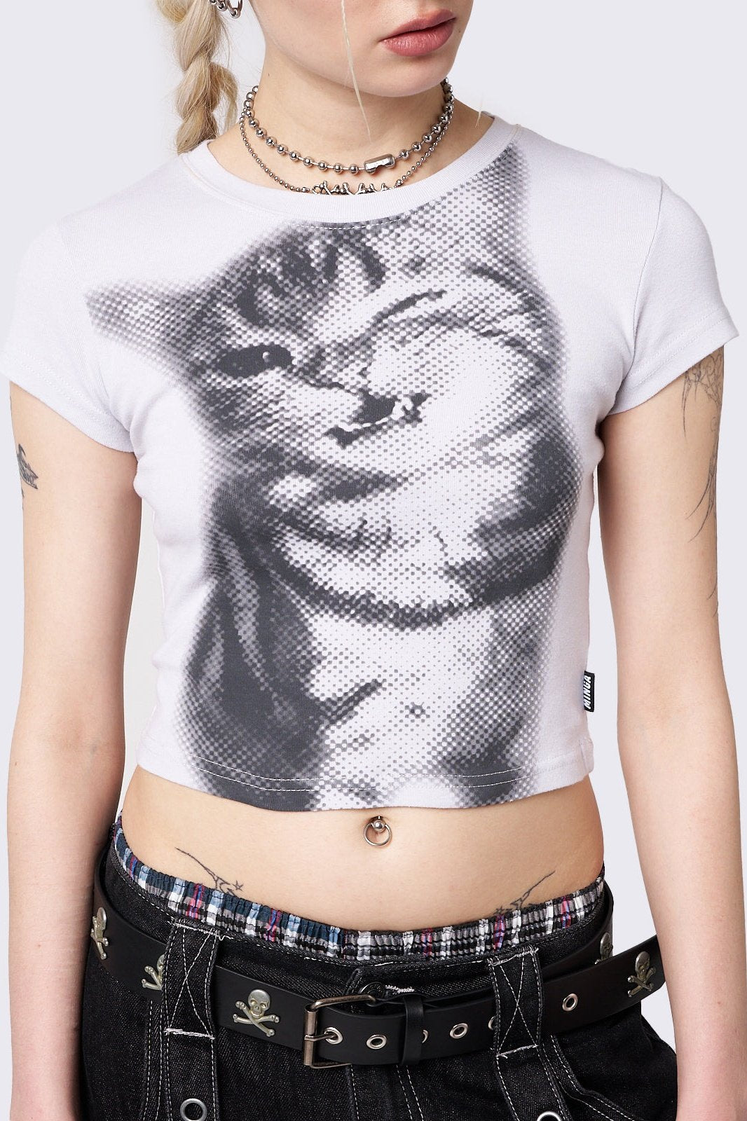 Minga London Pixel Kitty White Baby Tee