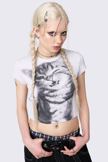 Minga London Pixel Kitty White Baby Tee