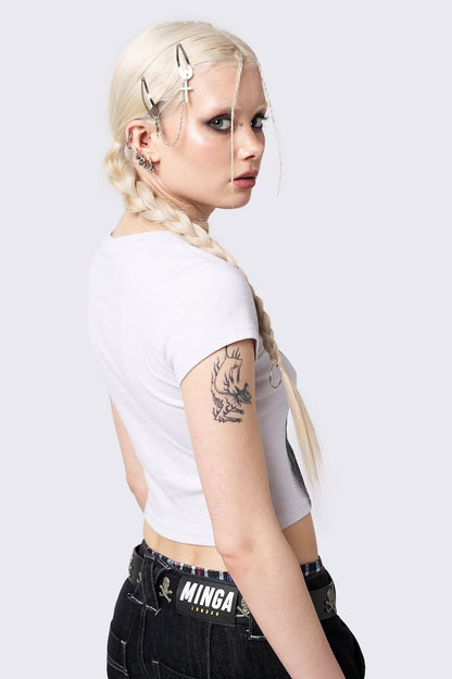 Minga London Pixel Kitty White Baby Tee