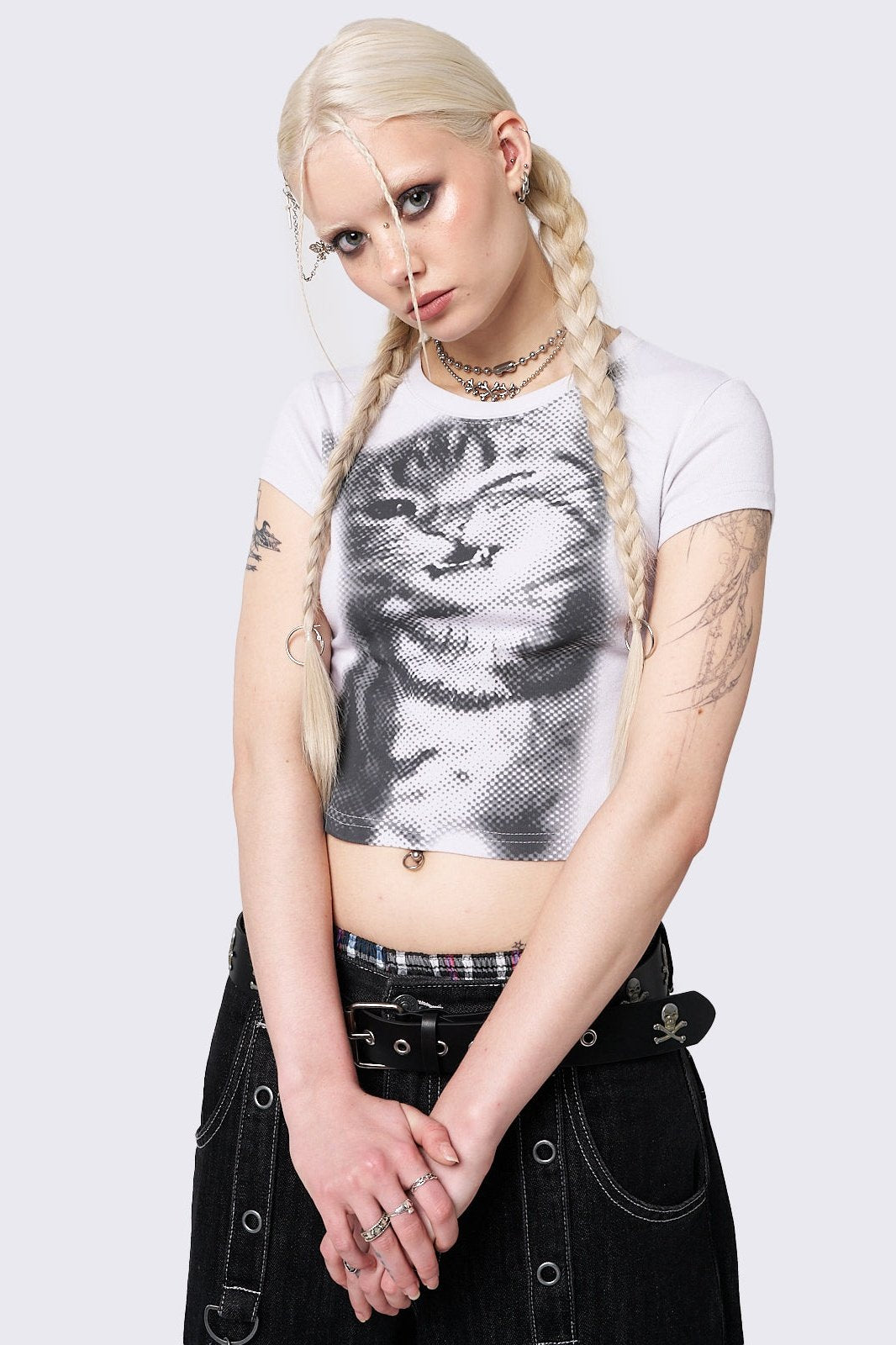 Minga London Pixel Kitty White Baby Tee