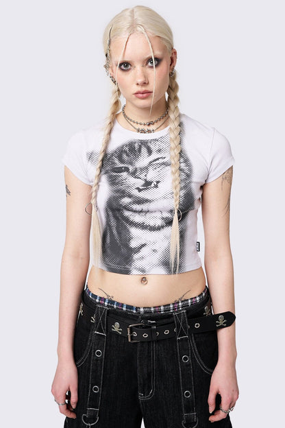 Minga London Pixel Kitty White Baby Tee
