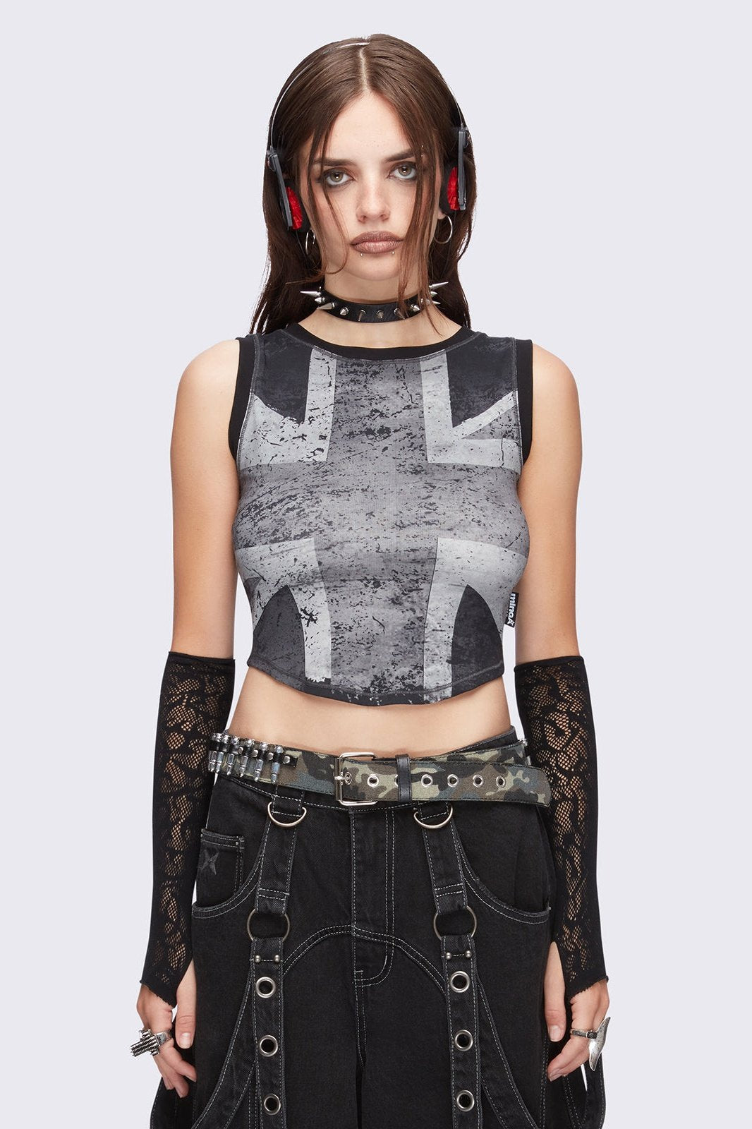 Minga London Union Jack Black Vest Top