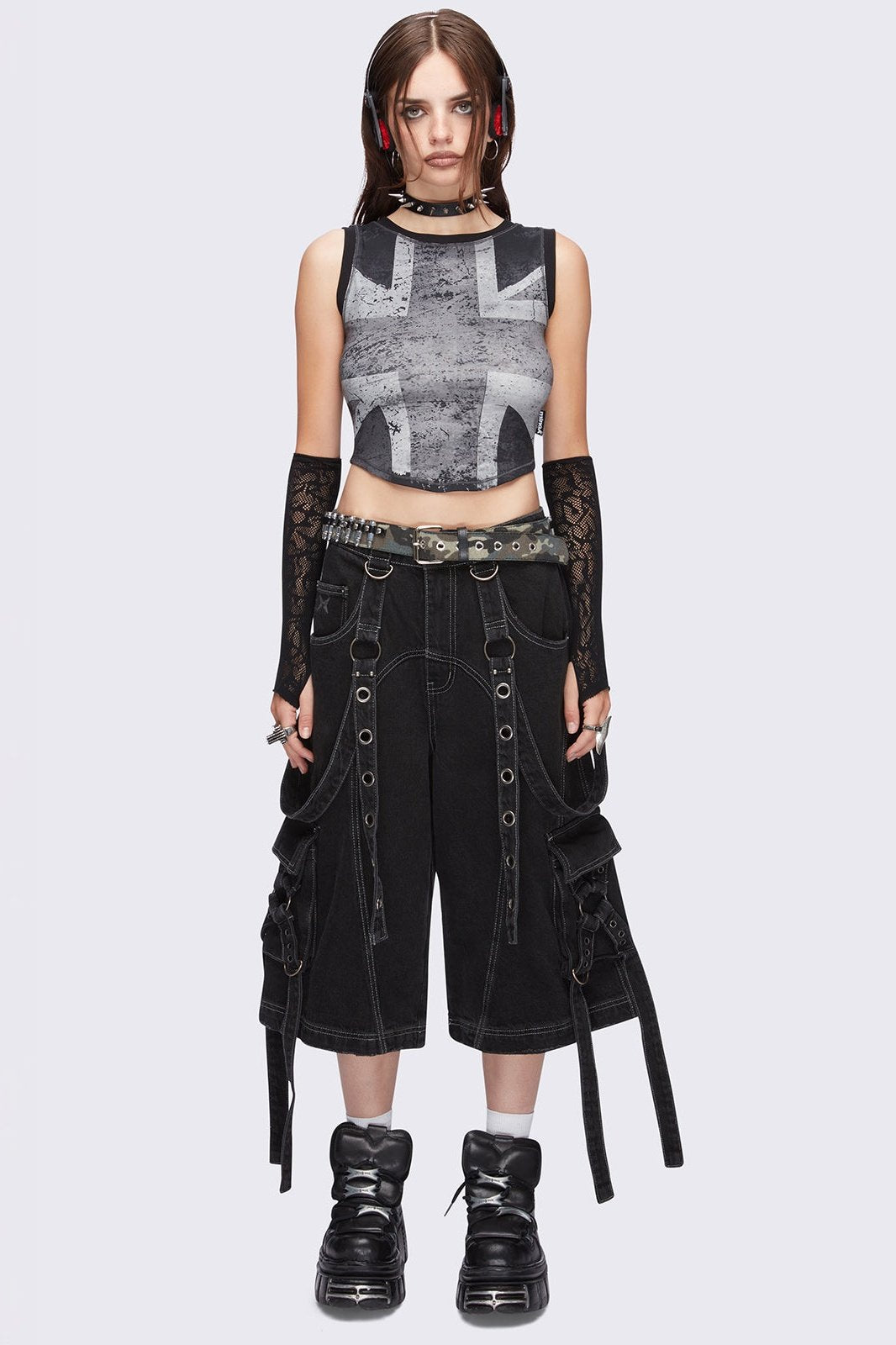 Minga London Union Jack Black Vest Top