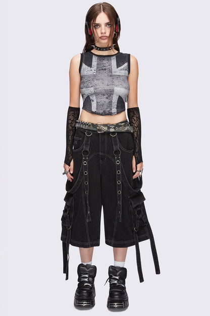 Minga London Union Jack Black Vest Top