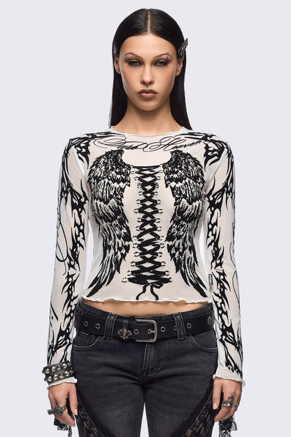 Minga London Wing It White Mesh Top