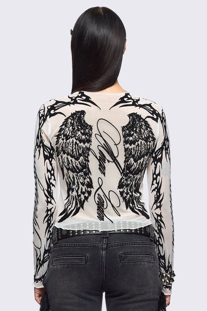 Minga London Wing It White Mesh Top
