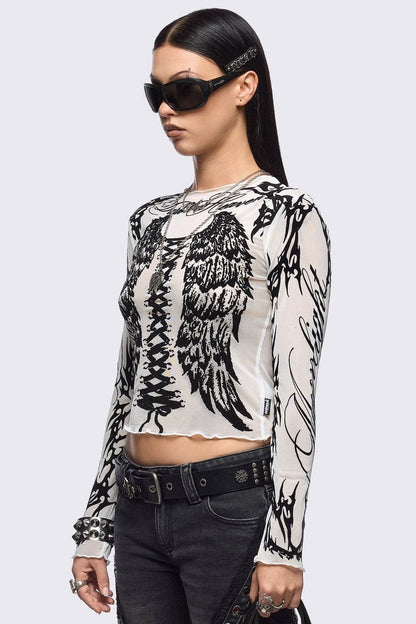 Minga London Wing It White Mesh Top