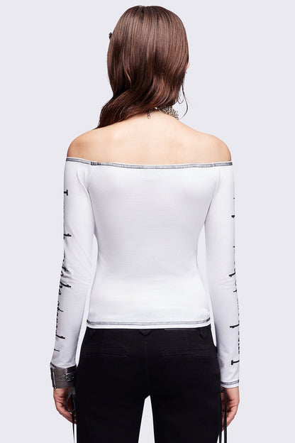 Minga London Look at Me White Off-Shoulder Top
