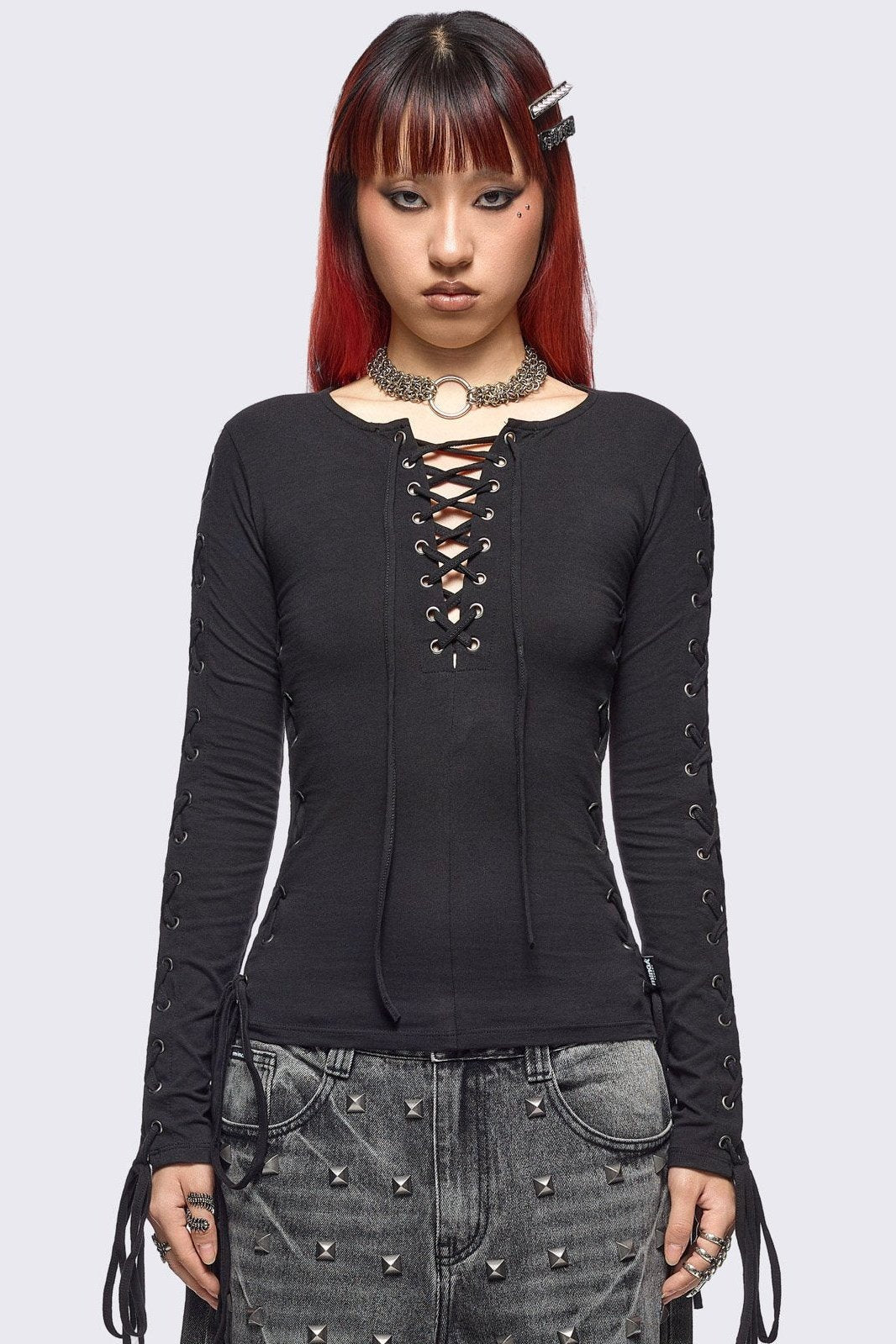 Minga London Khaela Black Lace-Up Top