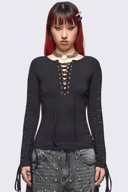 Minga London Khaela Black Lace-Up Top