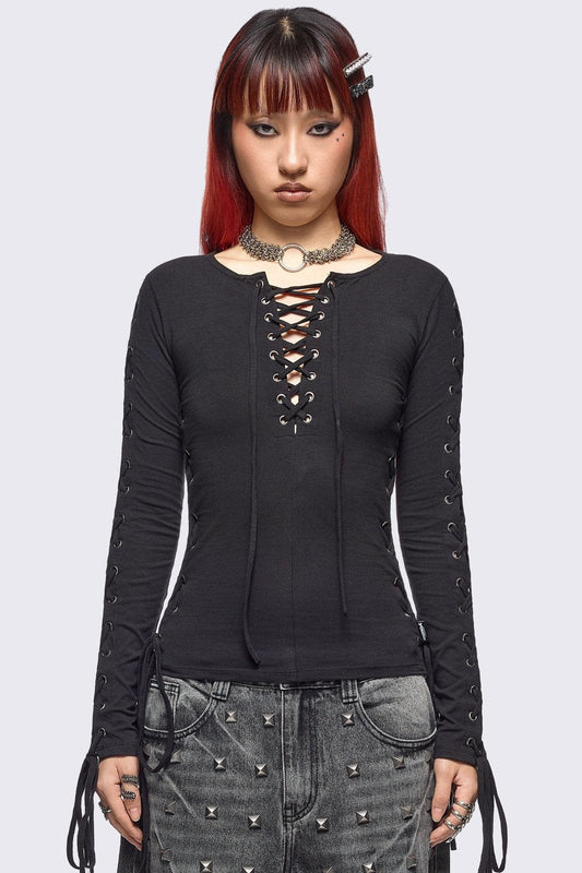 Minga London Khaela Black Lace-Up Top