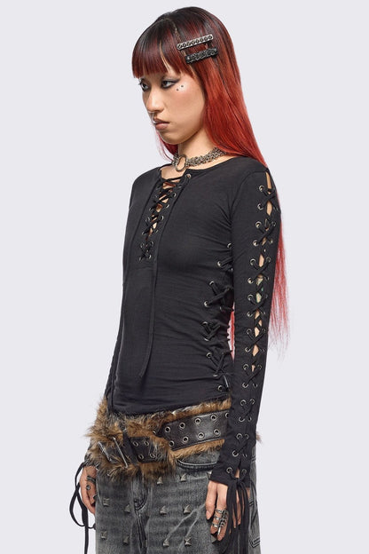 Minga London Khaela Black Lace-Up Top