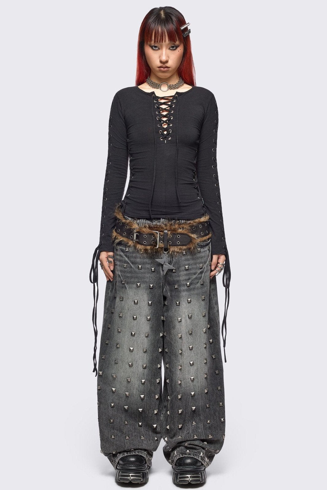 Minga London Khaela Black Lace-Up Top