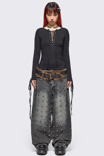 Minga London Khaela Black Lace-Up Top