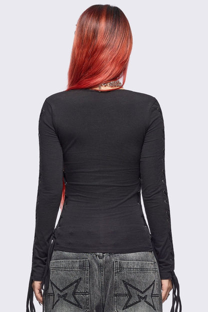 Minga London Khaela Black Lace-Up Top