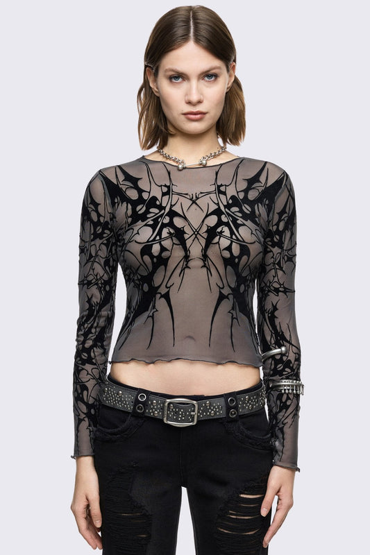 Minga London Cryptic Grey Mesh Top