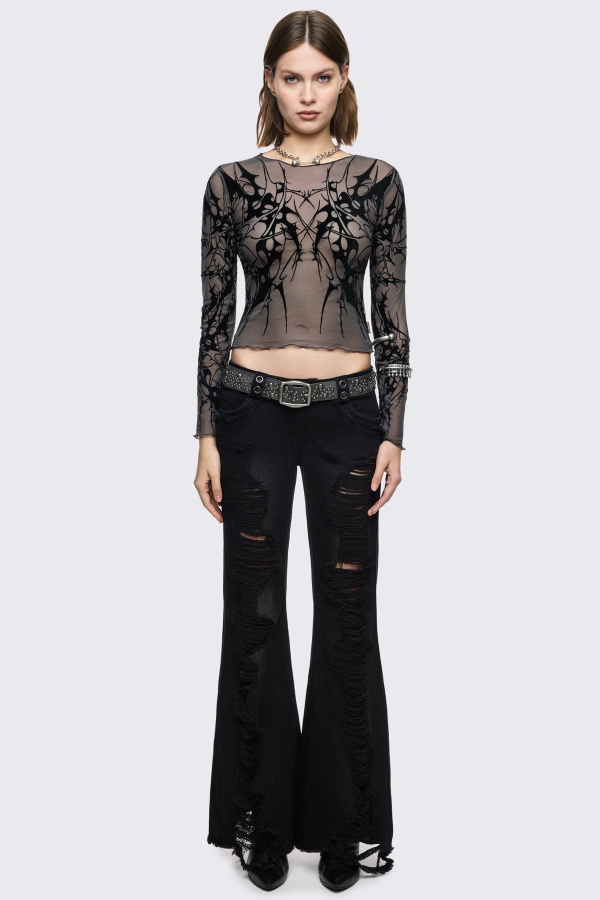 Minga London Cryptic Grey Mesh Top