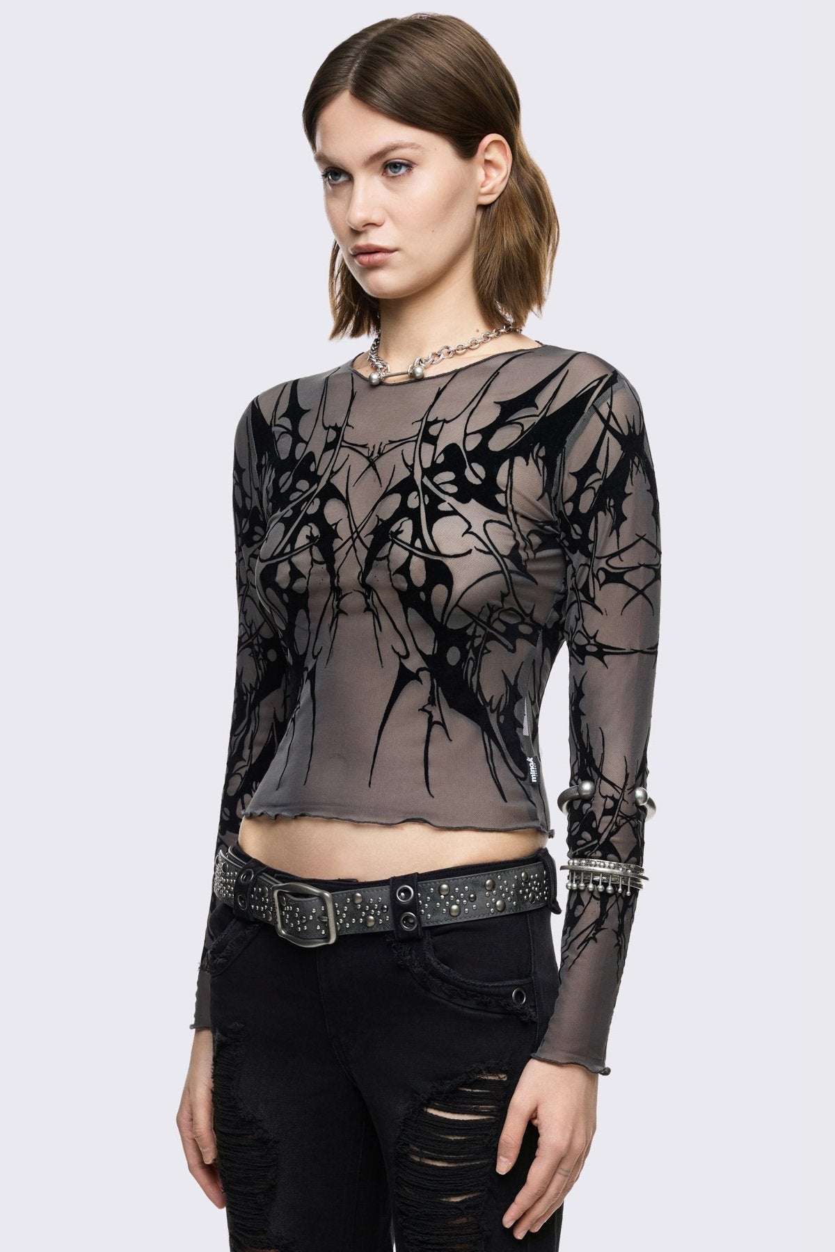 Minga London Cryptic Grey Mesh Top