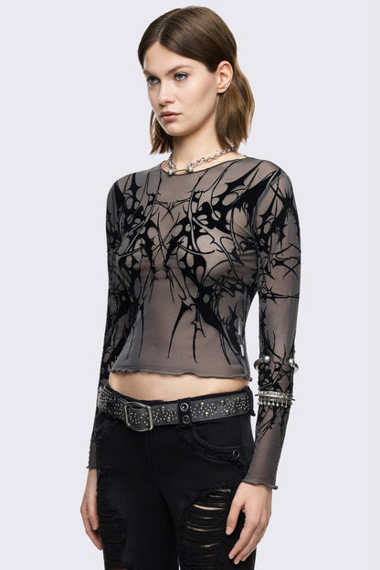 Minga London Cryptic Grey Mesh Top