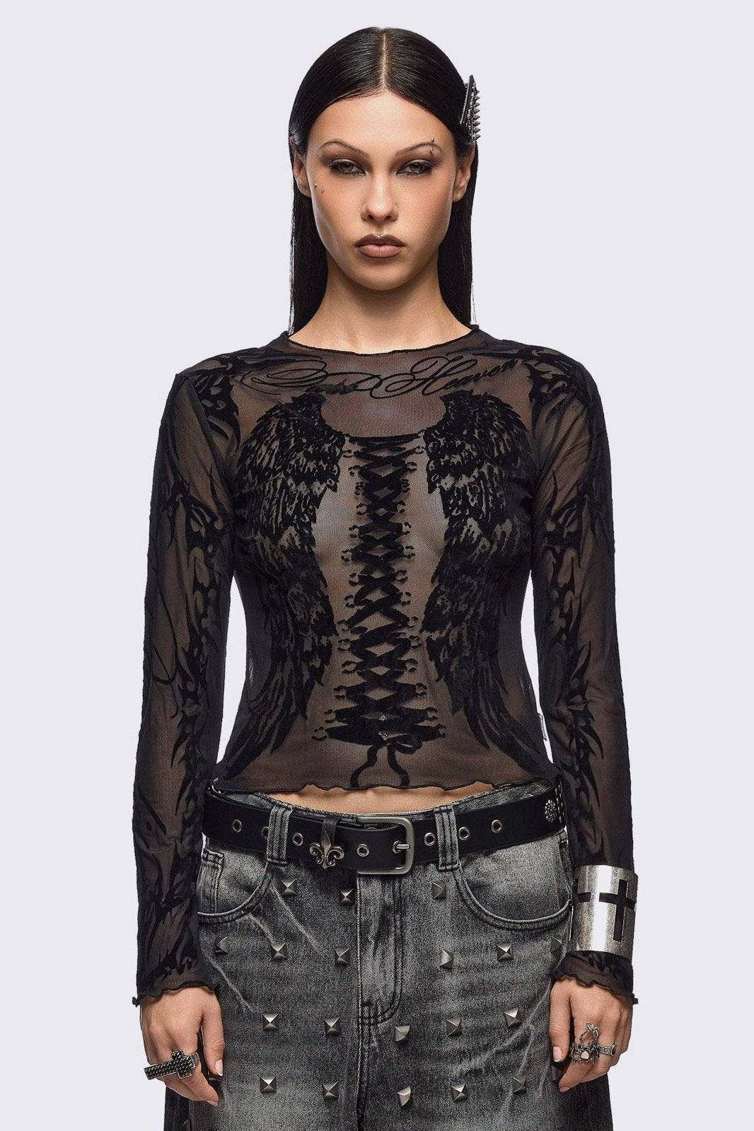 Minga London Wing It Black Mesh Top