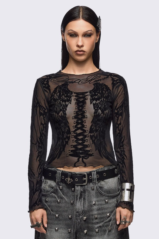 Minga London Wing It Black Mesh Top