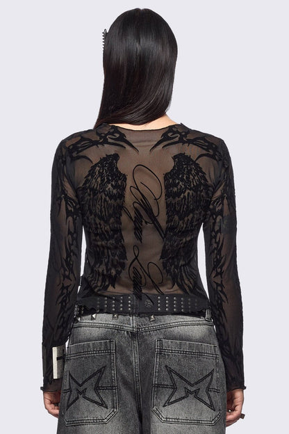 Minga London Wing It Black Mesh Top