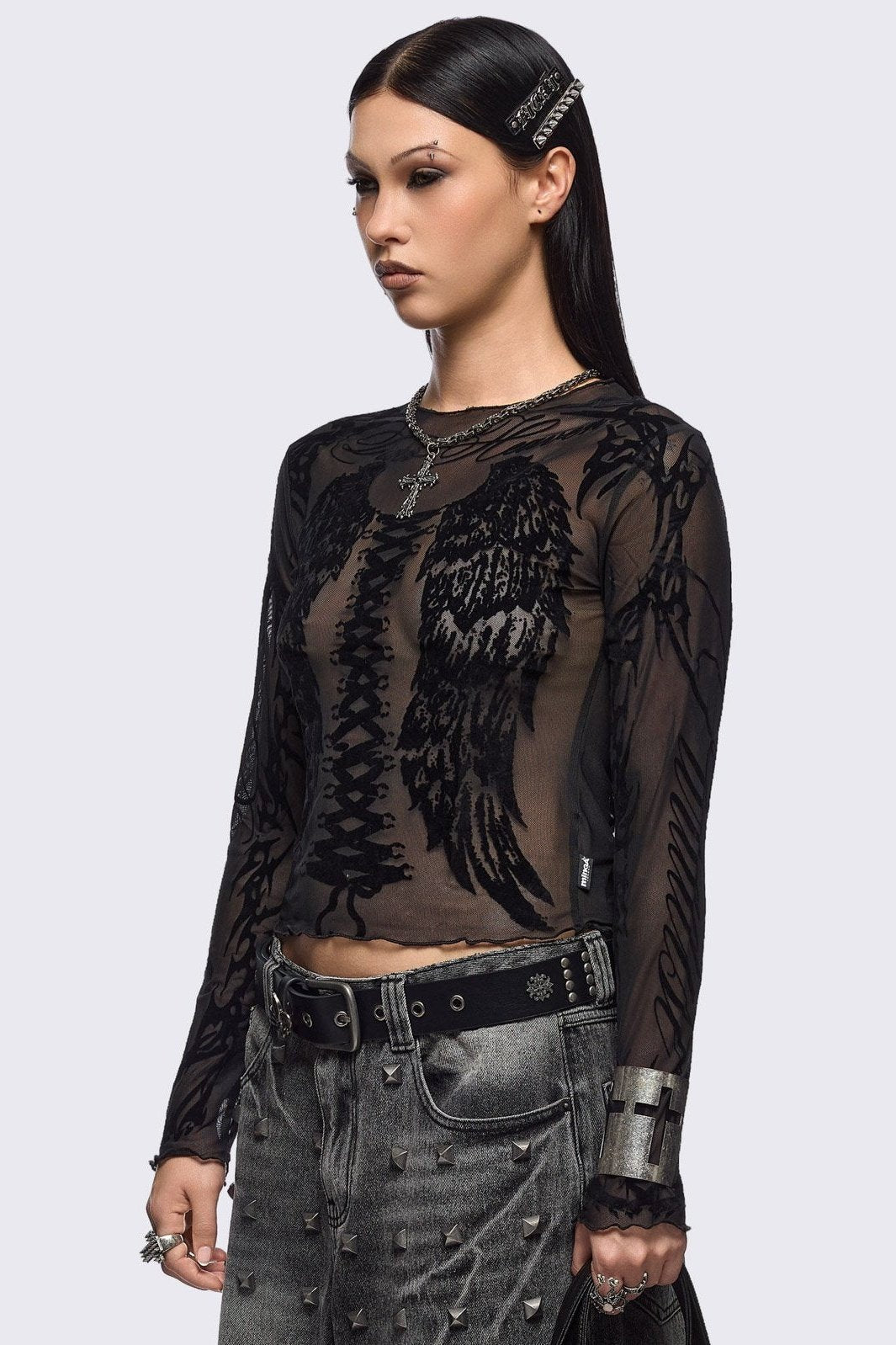 Minga London Wing It Black Mesh Top