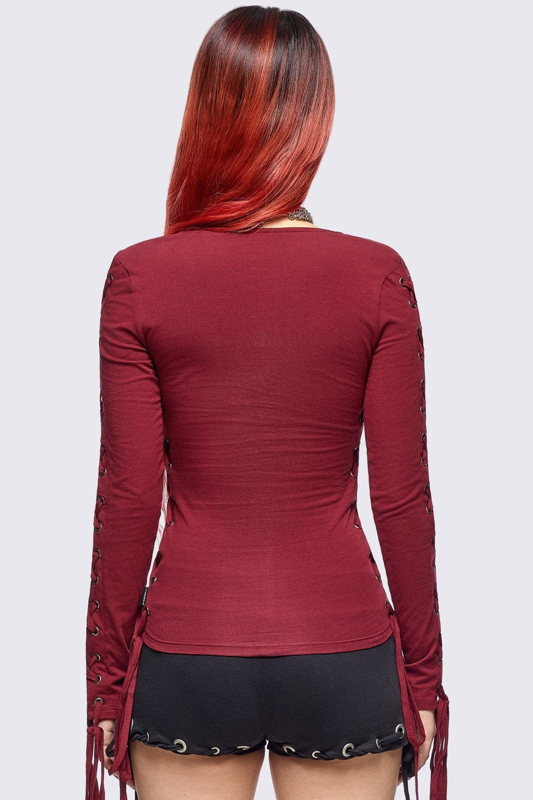 Minga London Khaela Burgundy Lace-Up Top
