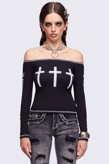 Minga London Look at Me Black Off-Shoulder Top
