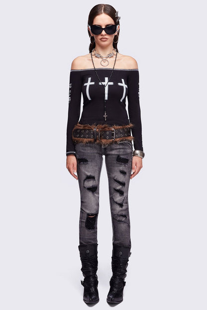 Minga London Look at Me Black Off-Shoulder Top