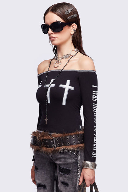 Minga London Look at Me Black Off-Shoulder Top