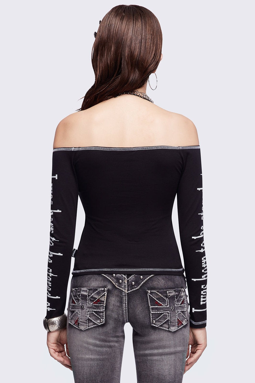 Minga London Look at Me Black Off-Shoulder Top
