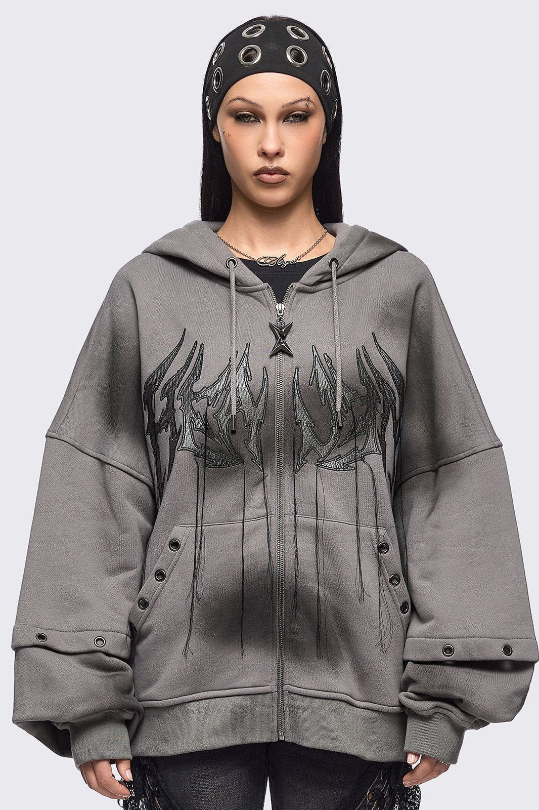 Minga London Heaven Grey Washed Zip Up Hoodie