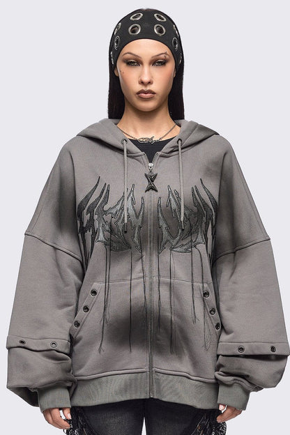Minga London Heaven Grey Washed Zip Up Hoodie