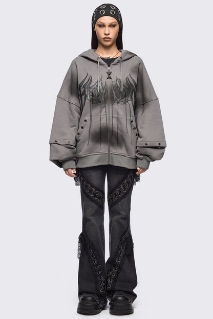 Minga London Heaven Grey Washed Zip Up Hoodie